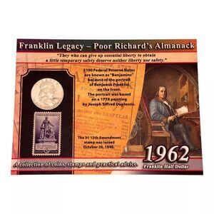 1962 Franklin Half Dollar Collectible Coin with 1940 3c 13th Amendment Stamp